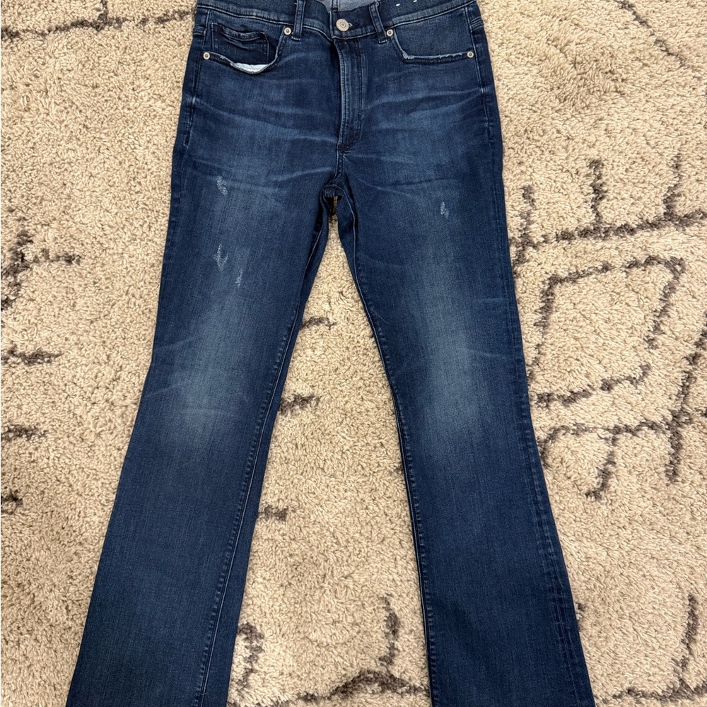 Express Barely Boot jeans. Distressed raw hem. High rise. Size 10R